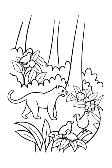 A coloring page of The Prowling Panther’s Jungle Adventure Coloring Fun