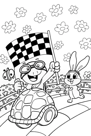 A coloring page of Turtle Racing Adventure with Flash and Friends!
