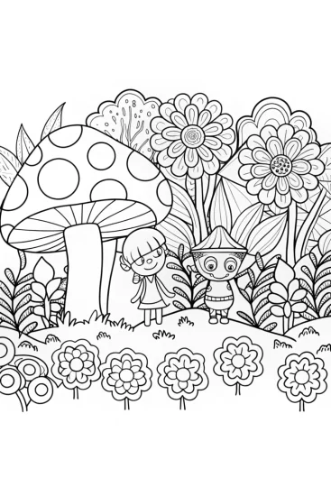 A coloring page of Champion’s Garden of Spells with Magical Friends