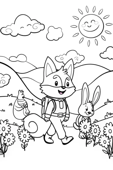 A coloring page of Rainbow Friends Adventure: Fox, Rabbit, and Fun Times!