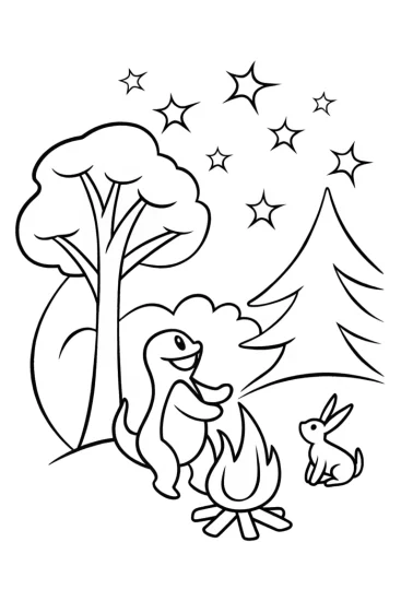 A coloring page of Charmander’s Magical Fire Dance Adventure