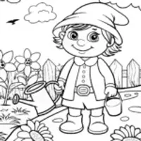 Gomer the Gnome Gardening Coloring Page
