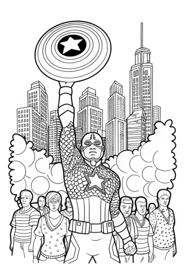 A coloring page of Captain America: Defender of Liberty and Justice