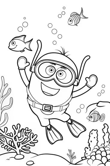 A coloring page of Minion’s Underwater Adventure Coloring Fun