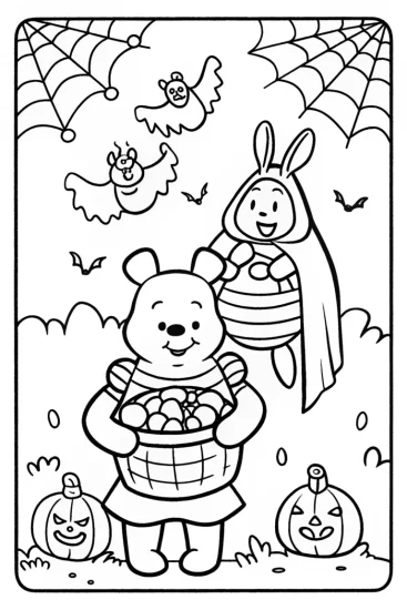 A coloring page of Winnie the Pooh’s Spooktacular Halloween Fun!