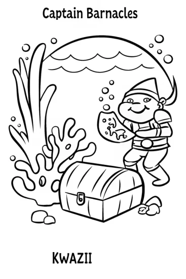A coloring page of Captain Barnacles’ Treasure Hunt Adventure