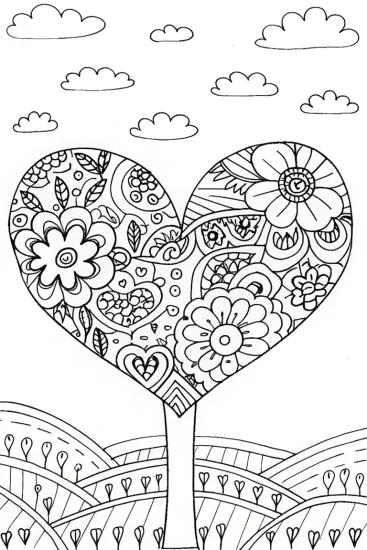 A coloring page of Heartfelt Nature: A Floral Adventure in Coloring