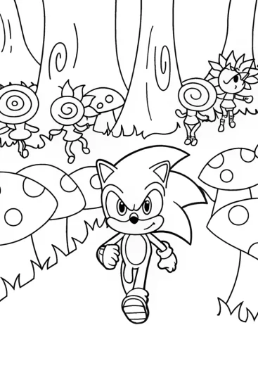 A coloring page of Sonic’s Enchanted Forest Adventure Awaits!