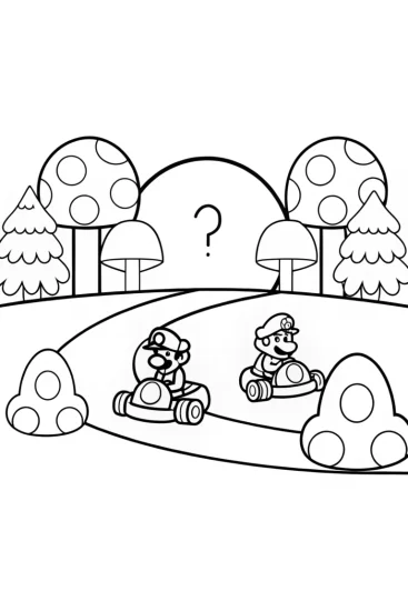 A coloring page of Mushroom Kingdom Racing Extravaganza