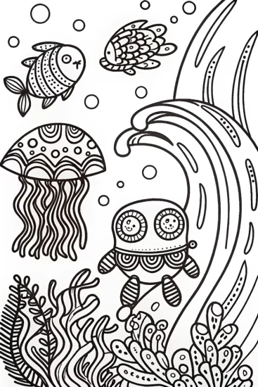 A coloring page of Octonauts Underwater Festival with Captain Barnacles