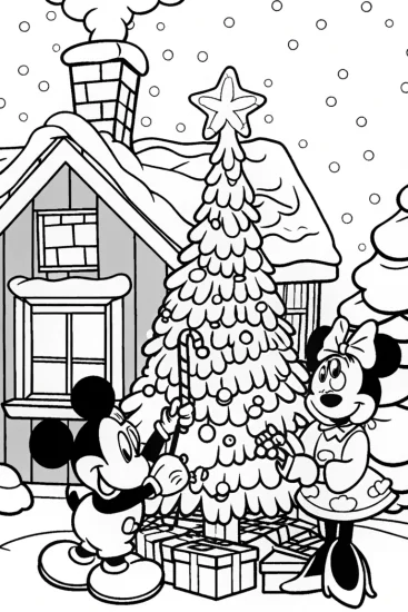 A coloring page of Mickey and Minnie’s Magical Christmas Tree Adventure