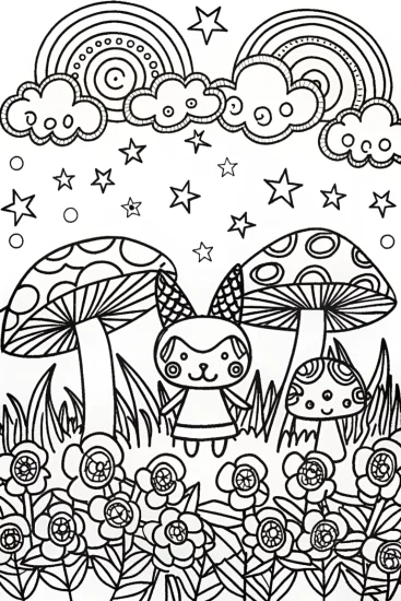 A coloring page of Kuromi’s Enchanted Garden Coloring Adventure