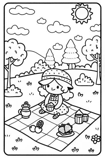 A coloring page of Strawberry Shortcake’s Berry Picnic Quest