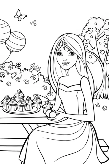 A coloring page of Barbie’s Enchanted Garden Party Adventure