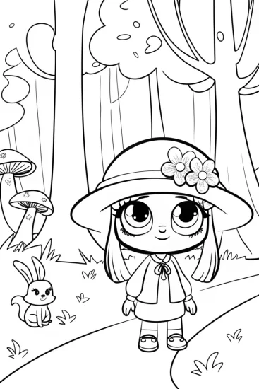 A coloring page of Kawaii Adventure: Exploring the Dreamy Forest with Lily
