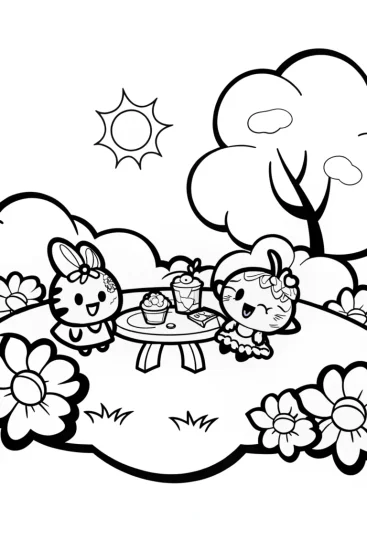 A coloring page of Shopkins Garden Party with Bubbles and Berry Blossom