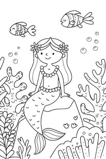 A coloring page of Mermaid’s Magical Garden Adventure