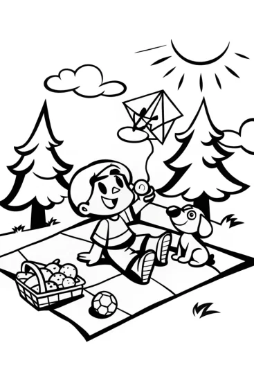 A coloring page of Cocomelon Picnic Adventure with JJ and Friends!