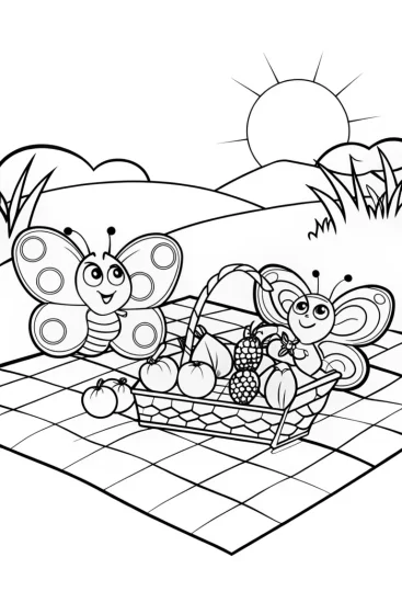 A coloring page of The Butterfly Picnic Adventure