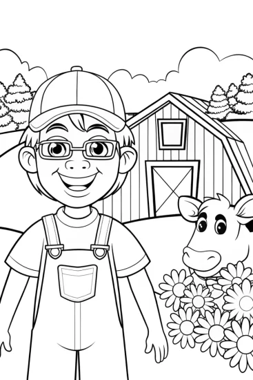 A coloring page of Blippi’s Fun Farm Adventure Coloring Page