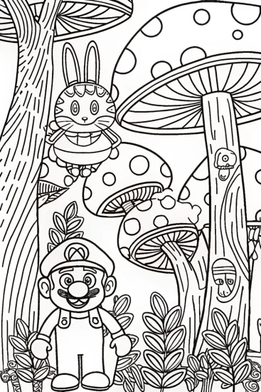 A coloring page of Mario’s Colorful Mushroom Adventure!