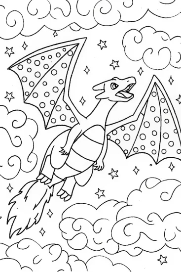 A coloring page of Charizard’s Celestial Dance in Starry Skies
