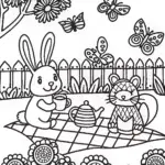 Whimsical Garden Tea Party with Bunny and Squirrel