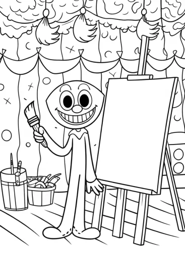 A coloring page of Huggy Wuggy’s Colorful Painting Adventure