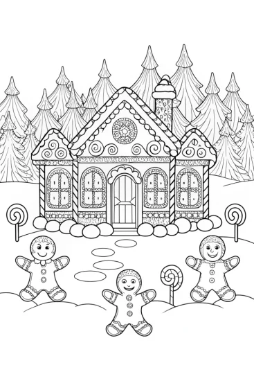 A coloring page of Gingerbread Friends in Sweet Wonderland Adventure