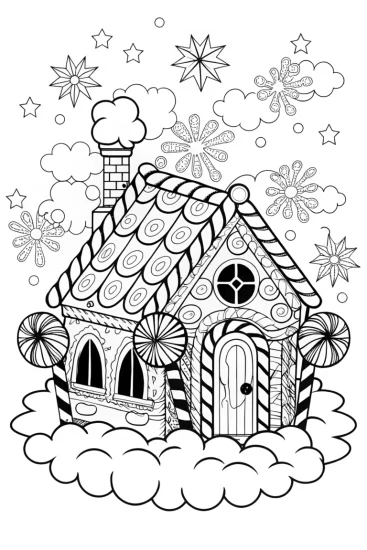 A coloring page of Gingerbread House in Dreamland Adventure