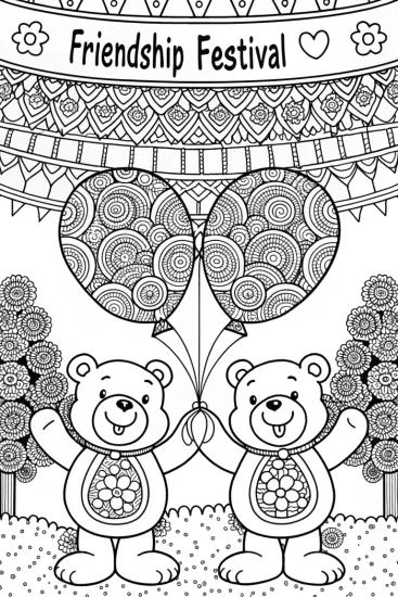 A coloring page of Care Bears’ Festival of Friendship Coloring Fun
