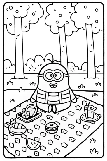 A coloring page of Minion’s Fun Picnic Day