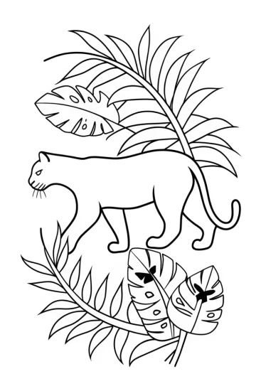 A coloring page of Prowling Majesty: The Stealthy Panther in the Jungle