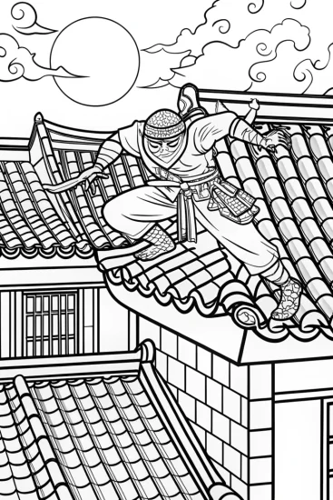 A coloring page of Ninja Adventure Under the Moonlight