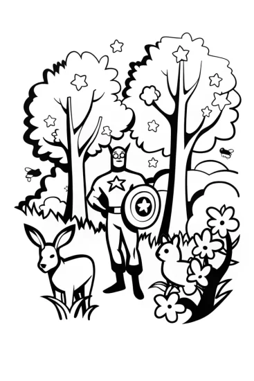 A coloring page of Captain America and Nature’s Guardians Unite!
