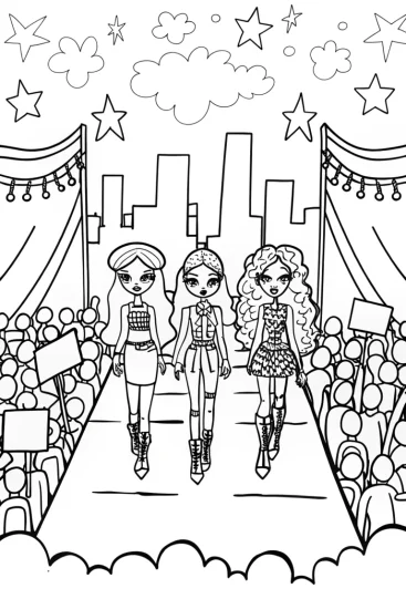 A coloring page of Bratz Fashion Runway Extravaganza Coloring Fun!