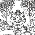 Whimsical cat’s tea party in the garden