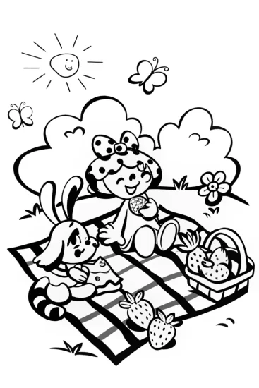 A coloring page of Berry picnic with Strawberry Shortcake