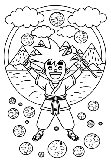 A coloring page of Goku’s Joyful Training Adventure