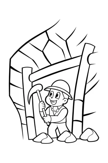 A coloring page of The Enchanted Mine Adventure with Happy Miner Max