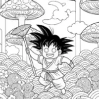 Goku’s Colorful Adventure in the Mushroom Forest