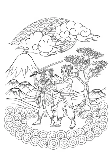 A coloring page of Zen Garden Showdown: Warriors of Peace