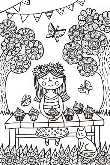 A coloring page of Gabby’s Enchanted Garden Party Coloring Fun
