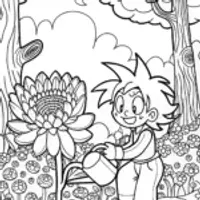 Goku’s Garden of Wonders Coloring Page