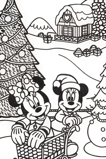 A coloring page of Mickey and Minnie’s Festive Christmas Adventure