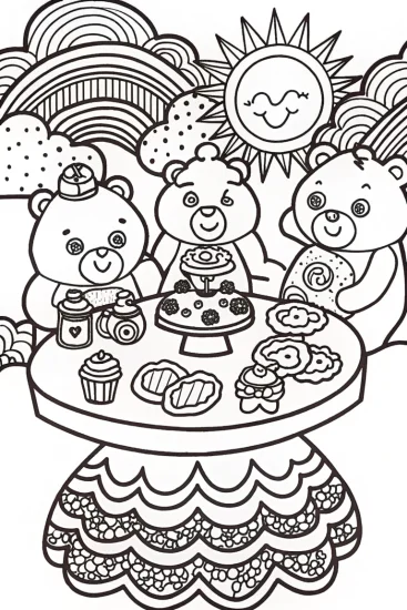 A coloring page of Care Bears’ Magical Sky Tea Party Adventure