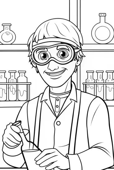 A coloring page of Blippi’s Fun Science Lab Coloring Adventure