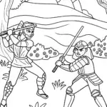 Enchanted Duel of the Demon Slayers Coloring Page