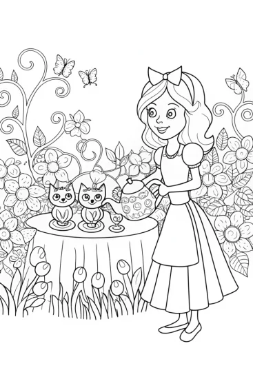 A coloring page of Gabby’s Cat-tastic Tea Party Adventure