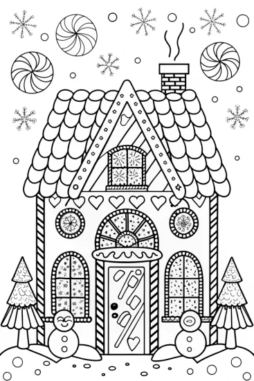 A coloring page of Whimsical Gingerbread Wonderland Adventure